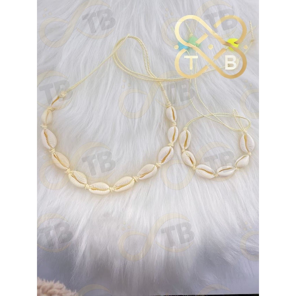 TB Moda KIT Conjunto de Choker e Pulseira Búzios 2 Peças Tendência Verão Naturais Concha Praia
