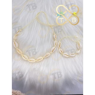 TB Moda KIT Conjunto de Choker e Pulseira Búzios 2 Peças Tendência Verão Naturais Concha Praia