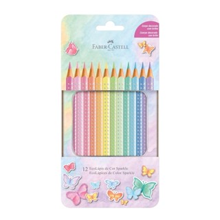 Lapis De Cor Sparkle 12 Cores Pastel Estojo Lata Faber Castell em Oferta na Shopee