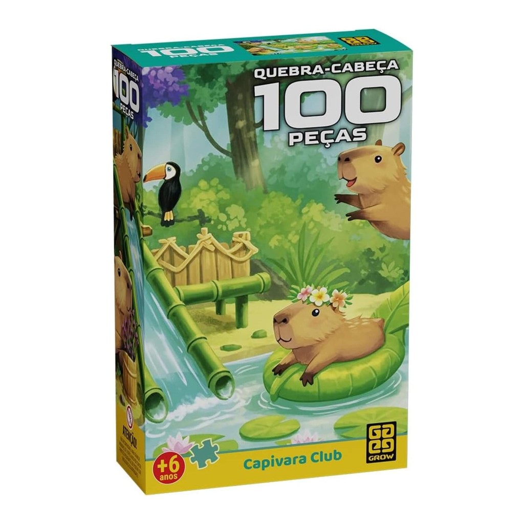 Quebra-cabeça 100 peças Capivara Club +6 Anos Grow - 04853 em Oferta na Shopee