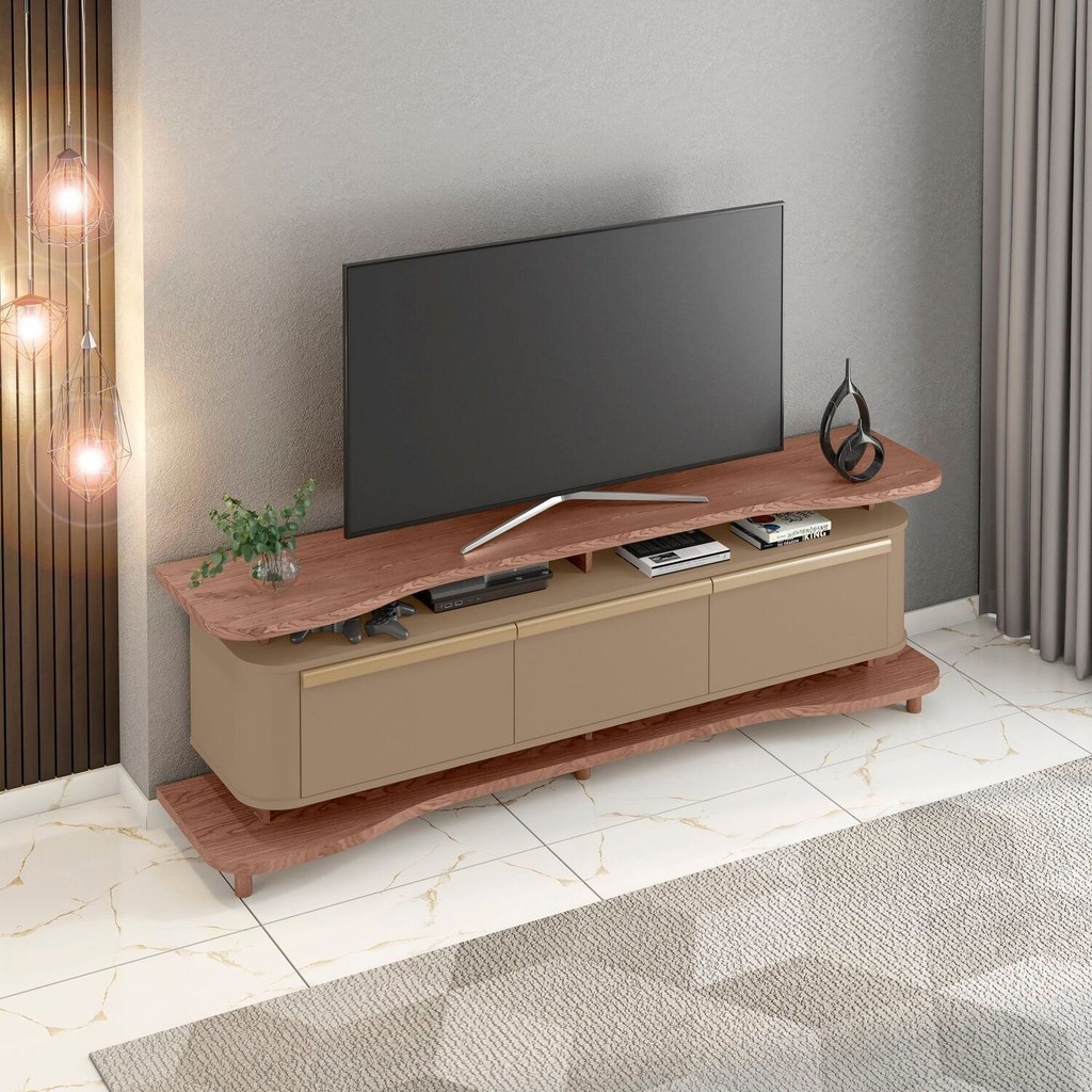 Rack para TV até 75 Polegadas 180cm Pés em Madeira Maciça Guarapari Marrom Fendi/Freijó Fendi/Freijó
