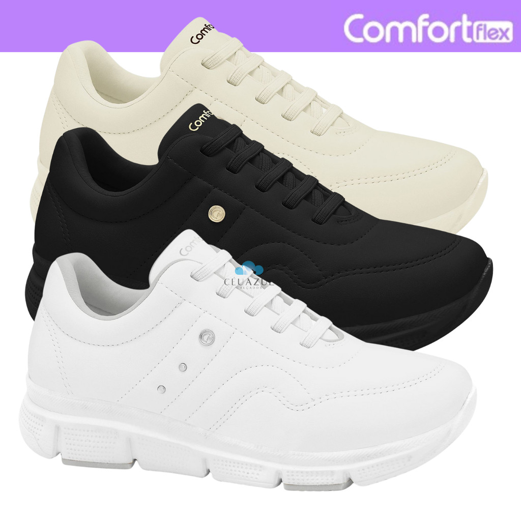 Tênis Comfortflex Feminino Casual Conforto Detalhe Dourado Original em Oferta na Shopee