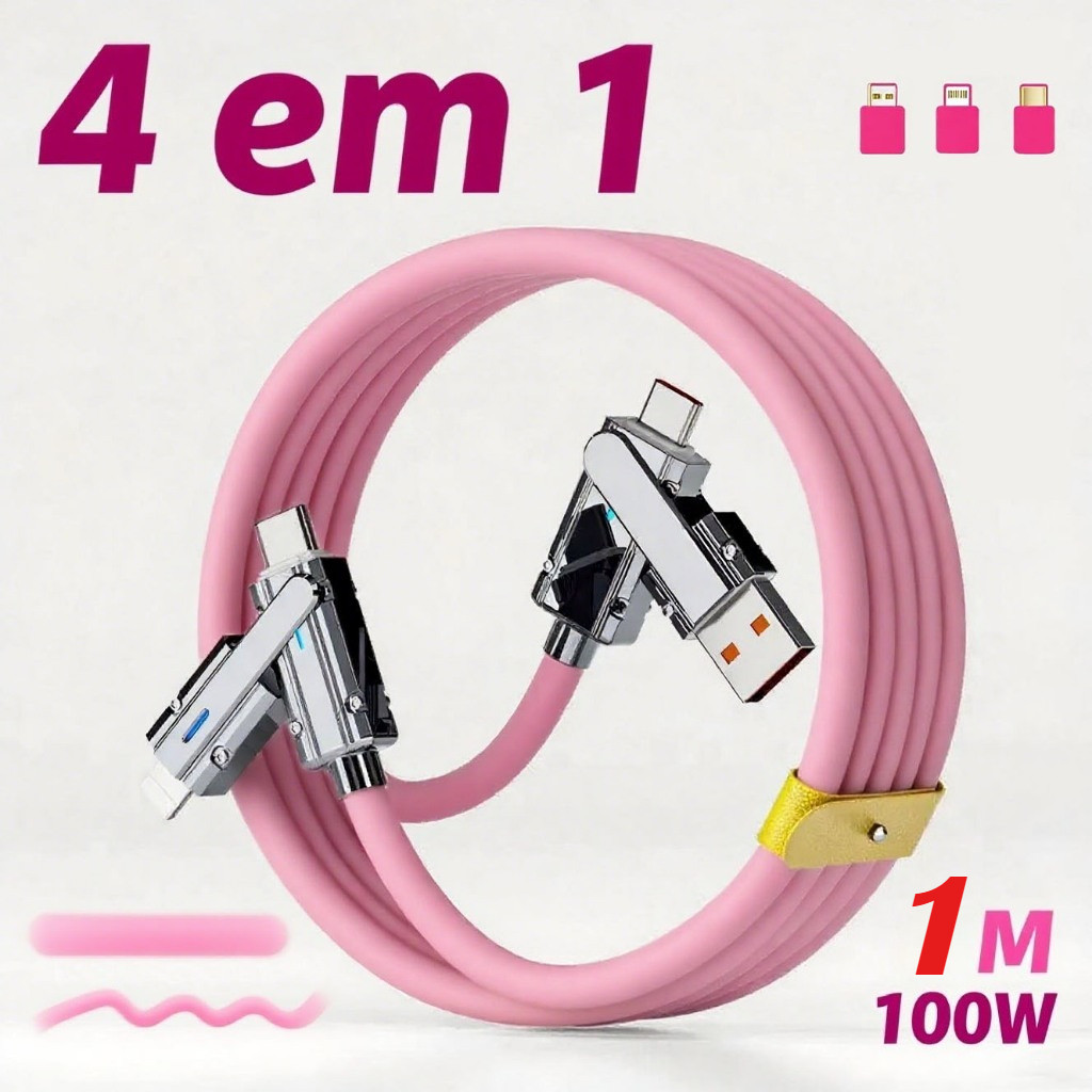 100W 4 Em 1 USB Type C/Lightning 1 Metro De Carregamento Rápido Extra Longo E Cabo De Dados Múltiplo