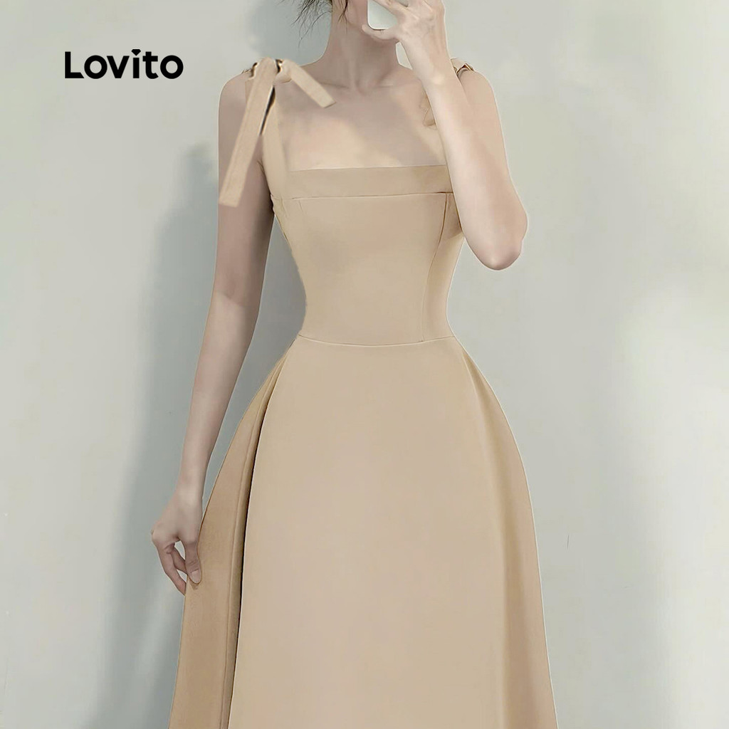 Detalhes do Lovito Vestido Elegante Liso Com Cadarço Vestido De Verão/primavera Para Mulheres L131ED217