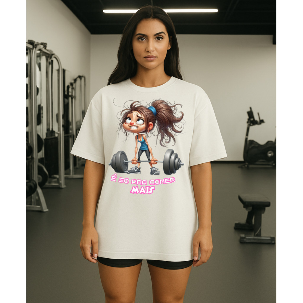 Camiseta T-shirt  Algodão Academia Fitness Gym Treino Camisa Musculação Feminina So Para comer Mais em Oferta na Shopee