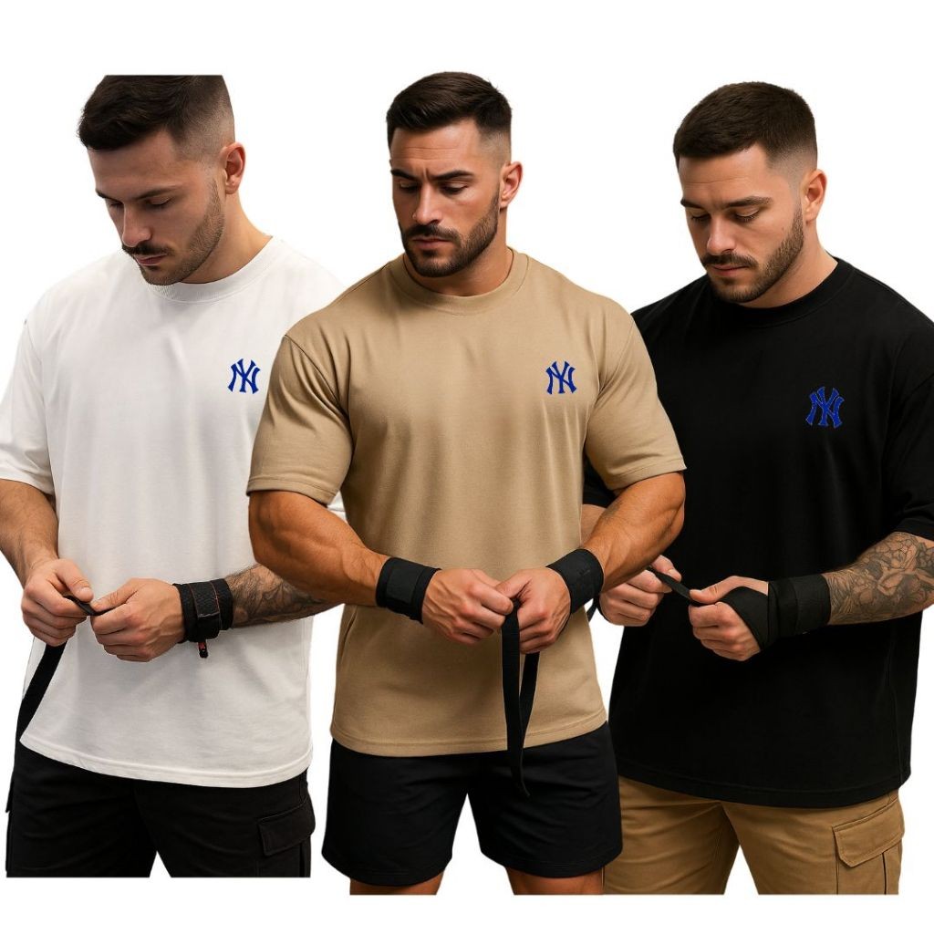 KIT 3 Camiseta Oversized Kees 01 Masculina Premium 100% Algodão Streetwear Casual Caimento Perfeito