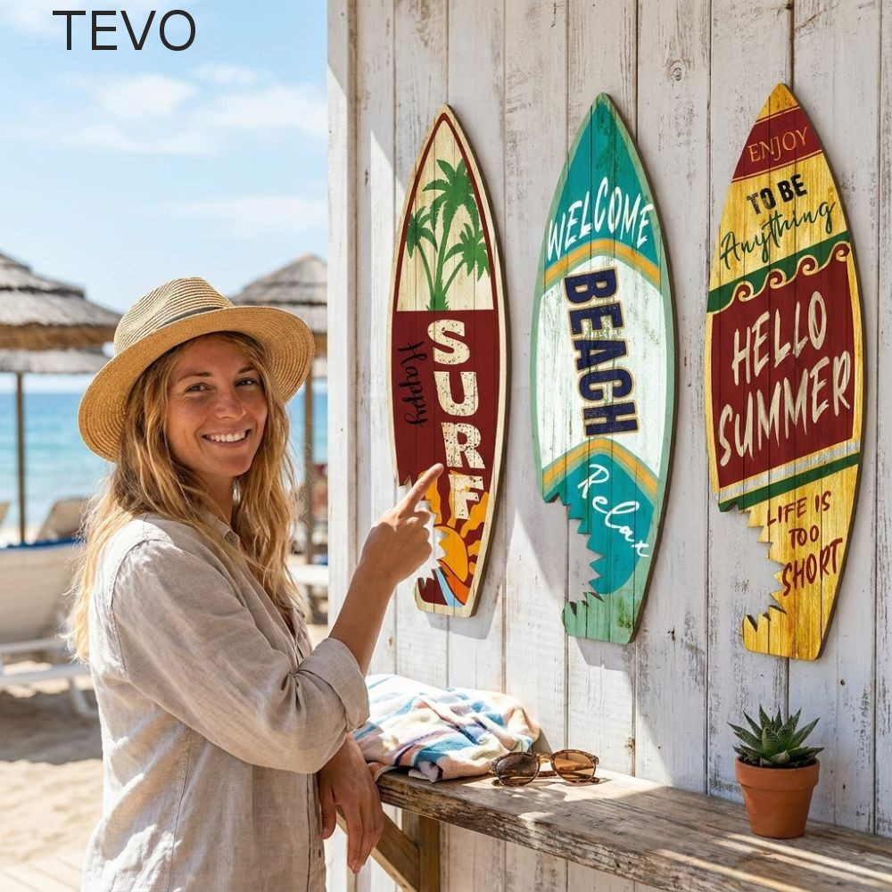 TEVO 3 Peças De Suspensão De Parede Para Prancha De Surf , Decoração De Praia Com Estampa Vintage Estilo Havaiano , Ganc