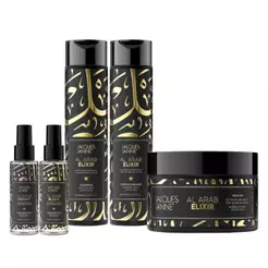 Kit Jacques Janine Al Arab Elixir Shampoo 300ml Condicionador 270ml Máscara 240g 2 Sprays Hair & Body 120ml