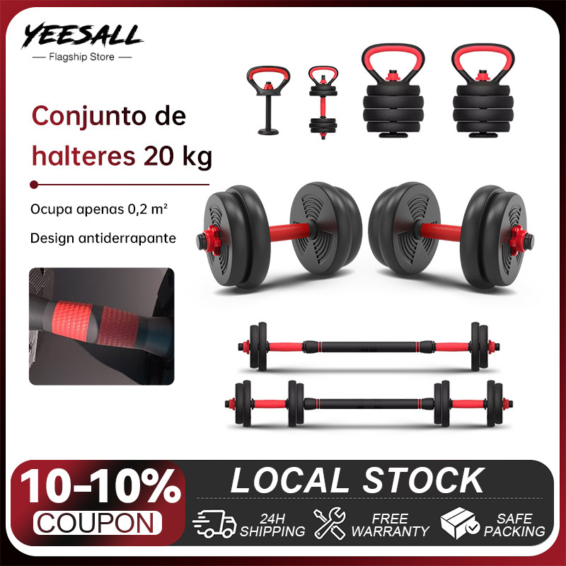 Kit De Halteres Ajustavel 6 Em 1 Barra Disco Kettlebell Musculação Academia Fitness Treino Em Casa 20KG