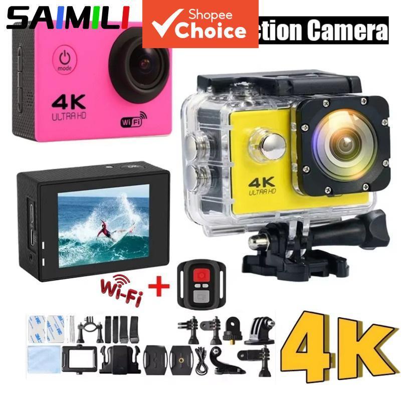 Câmera de Ação 4K Ultra HD SAIMILI com Tela de 2.0 Polegadas, À Prova D'Água, Controle Remoto WiFi, 30fps/170D, Capacete