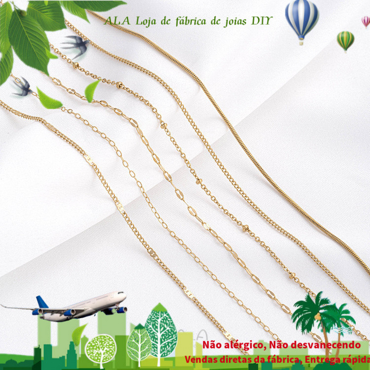 Retenção de cor 14K banhado a ouro clavícula corrente cruzada corrente lateral corrente de osso de cobra espaçador corre