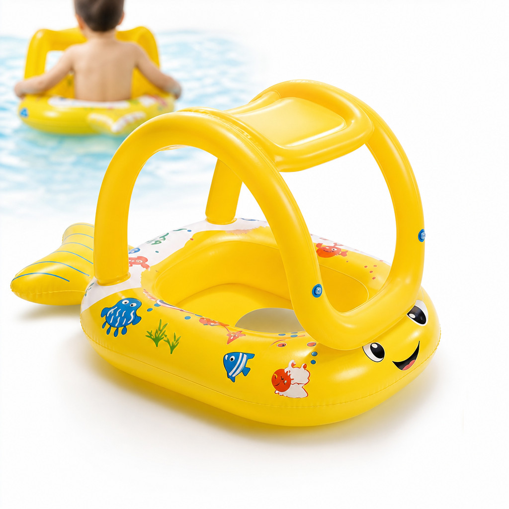 Boia Bebê Infantil com Assento Piscina Flutuador Cobertura UV Proteção +12 Meses