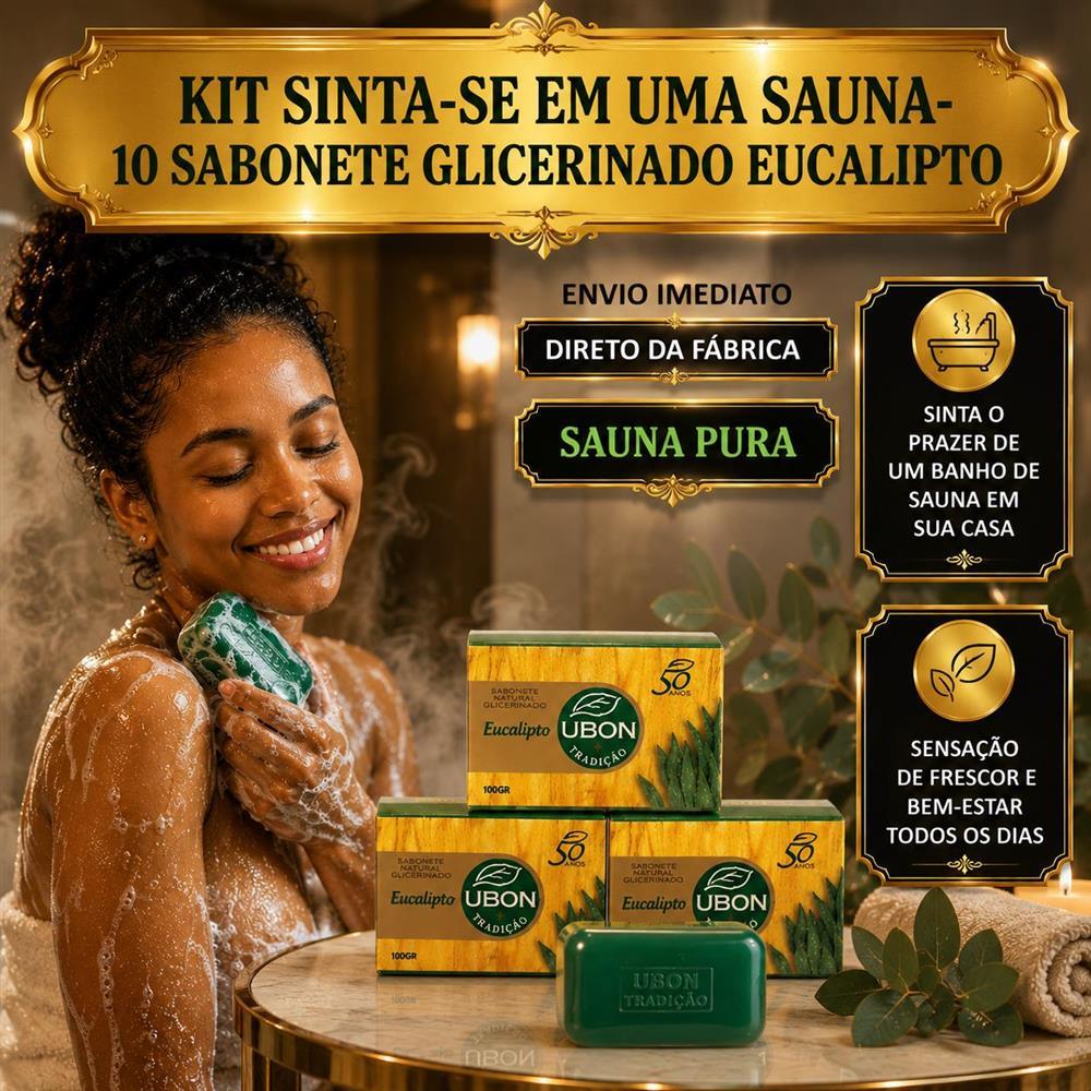 Sabonetes Glicerinado Eucalipto Kits  em Barra Natural Sauna Ubon Suavidade Apos Banho Original 1o0G
