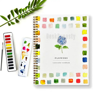 Conjunto de Tintas Aquarela, Livro de Colorir com Aquarelas, Padrão de 9 Flores, Incluindo 12 Cores de Tinta Aquarela co