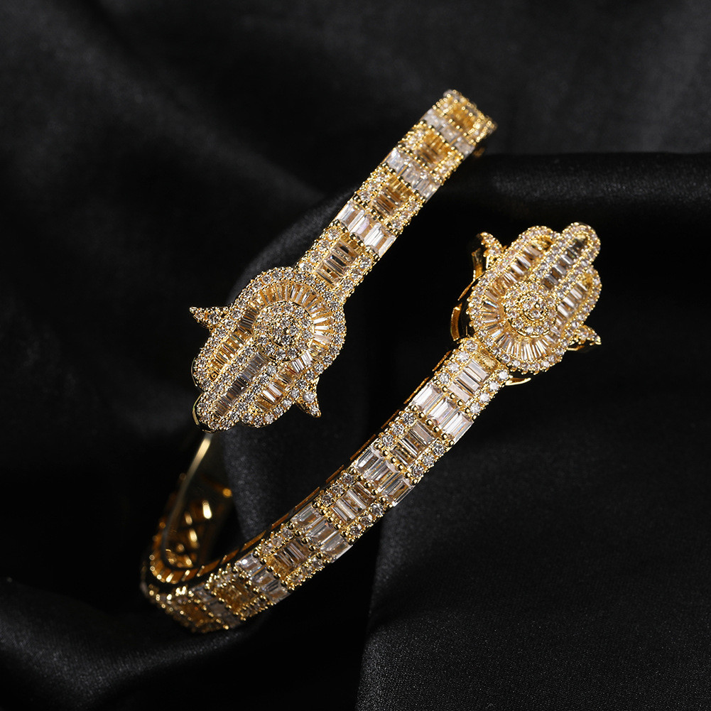 Pulseira De Mão Hamsa Iced Out Zircon Bangle Homens Hip Hop Moda Estilo Luxo Personalidade Joias