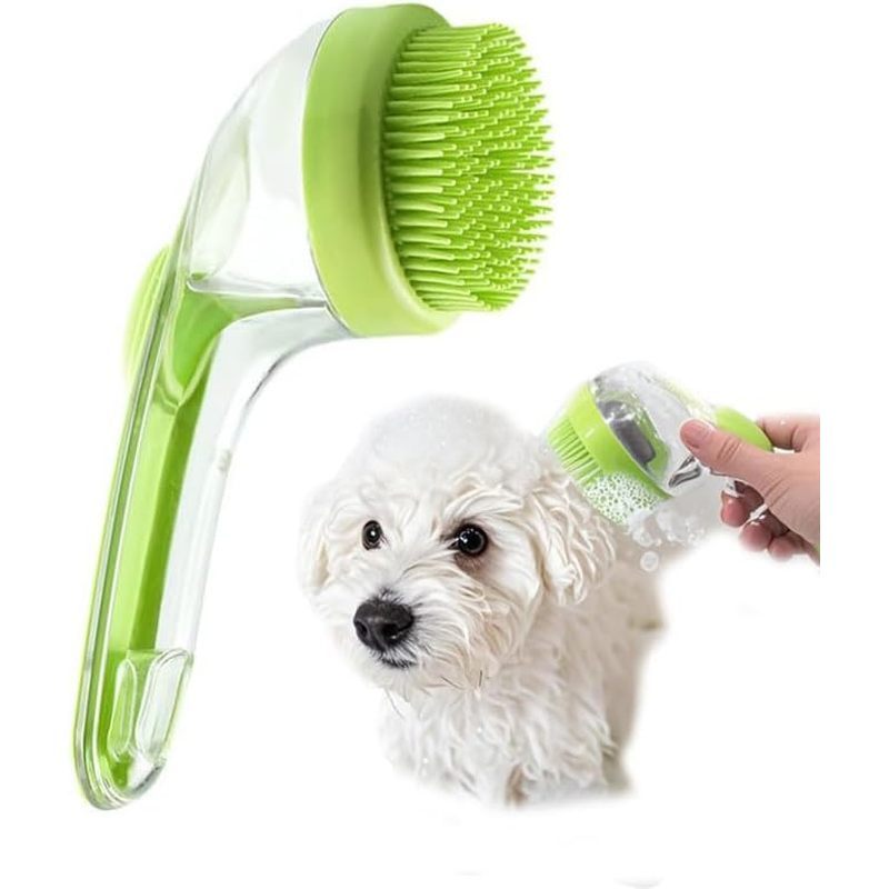 Pet Bath Brush with Shampoo Dispenser - Silicone Massage Grooming Tool for Cats &amp; Dogs, Long Handle Dog Cat Bath Bru
