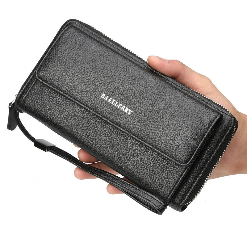 Carteira Masculina PU Clutch New Business Casual De Grande Capacidade Com Textura De Lichia E Porta-Cartões