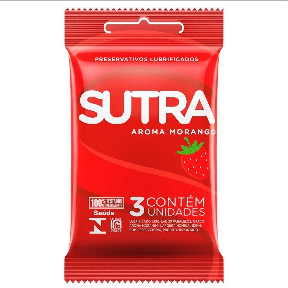 Preservativo Lubrificado Sutra Morango 24 Embalagens com 3 Unidades