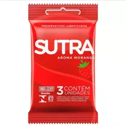 Preservativo Lubrificado Sutra Morango 24 Embalagens com 3 Unidades