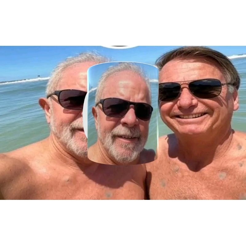 Caneca Lula e Bolsonaro na praia