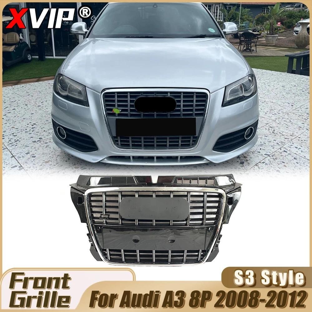 XVIP Quadro Cromado Dianteiro S3 Estilo Grade De Corrida Com Anel Preto Para Audi A3 8P 2008-12 Amortecedor Grill Tuning