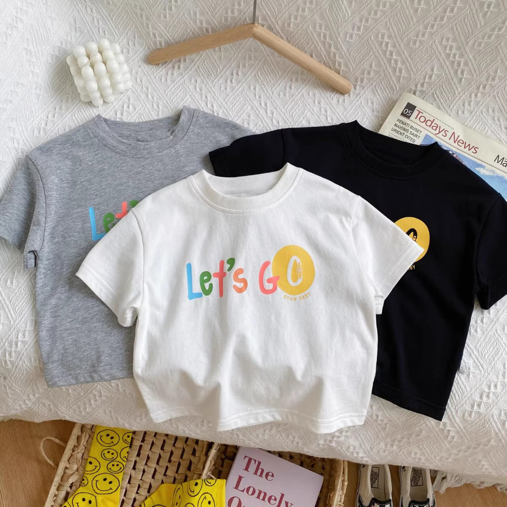 Crianças camiseta de manga curta meninos meninas roupas de verão versão coreana Casual carta impressão bebê em torno do 