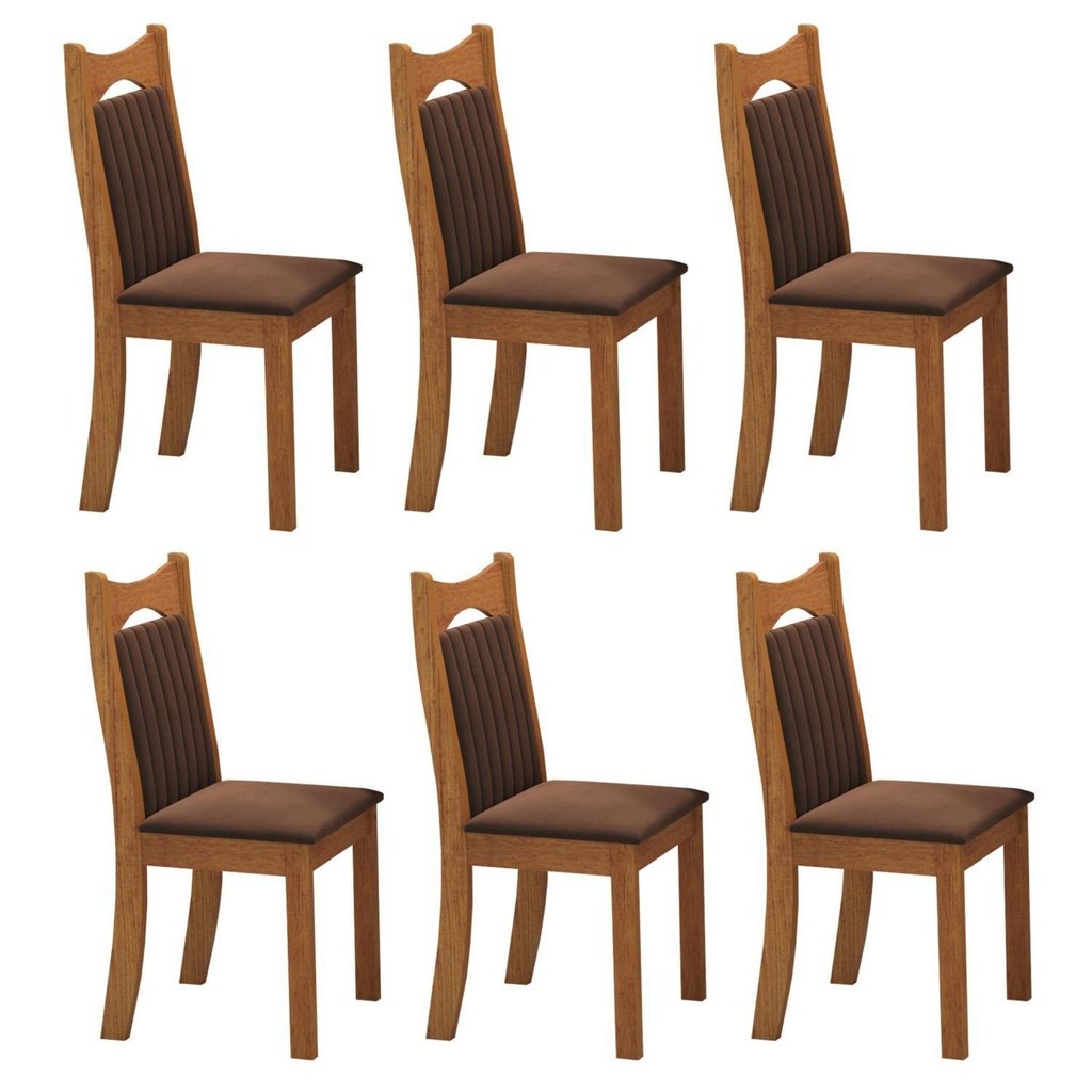Kit 6 Cadeiras de Jantar Estofadas Veludo Dalas Yescasa Marrom/Bombom Bombom
