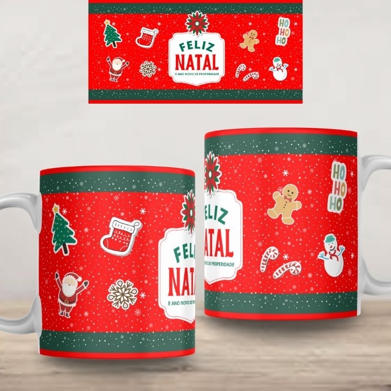 Xícara Caneca Personalizada Feliz Natal Xícara 325ml  Cerâmica Porcelana Presente Lembrança Novidade Novidade