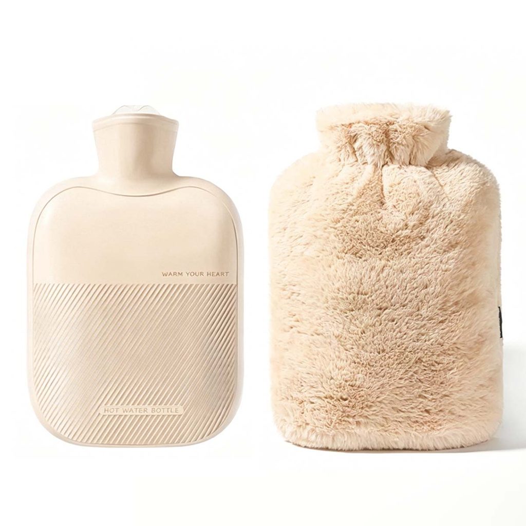 Bolsa De Água Quente 2L Com Capa De Pelúcia Macia Removível Bege Para Cólicas E Dores