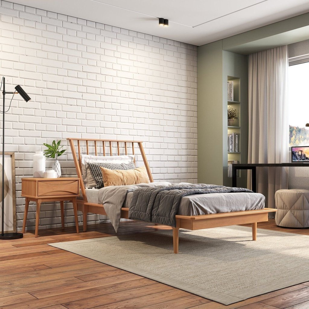 Cama Solteiro em Madeira Maciça Nordik Marrom/Caramel Caramel