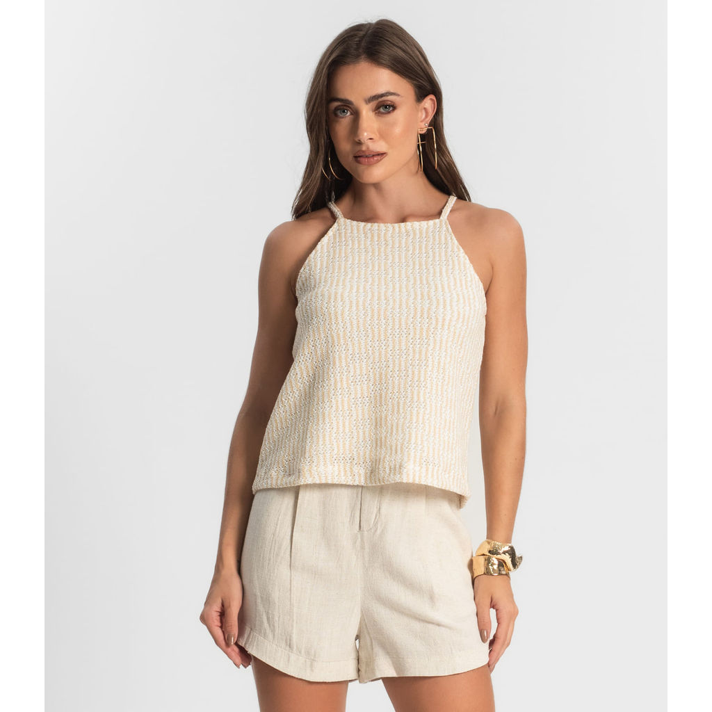 Blusa De Alça Em Tricot Endless Bege
