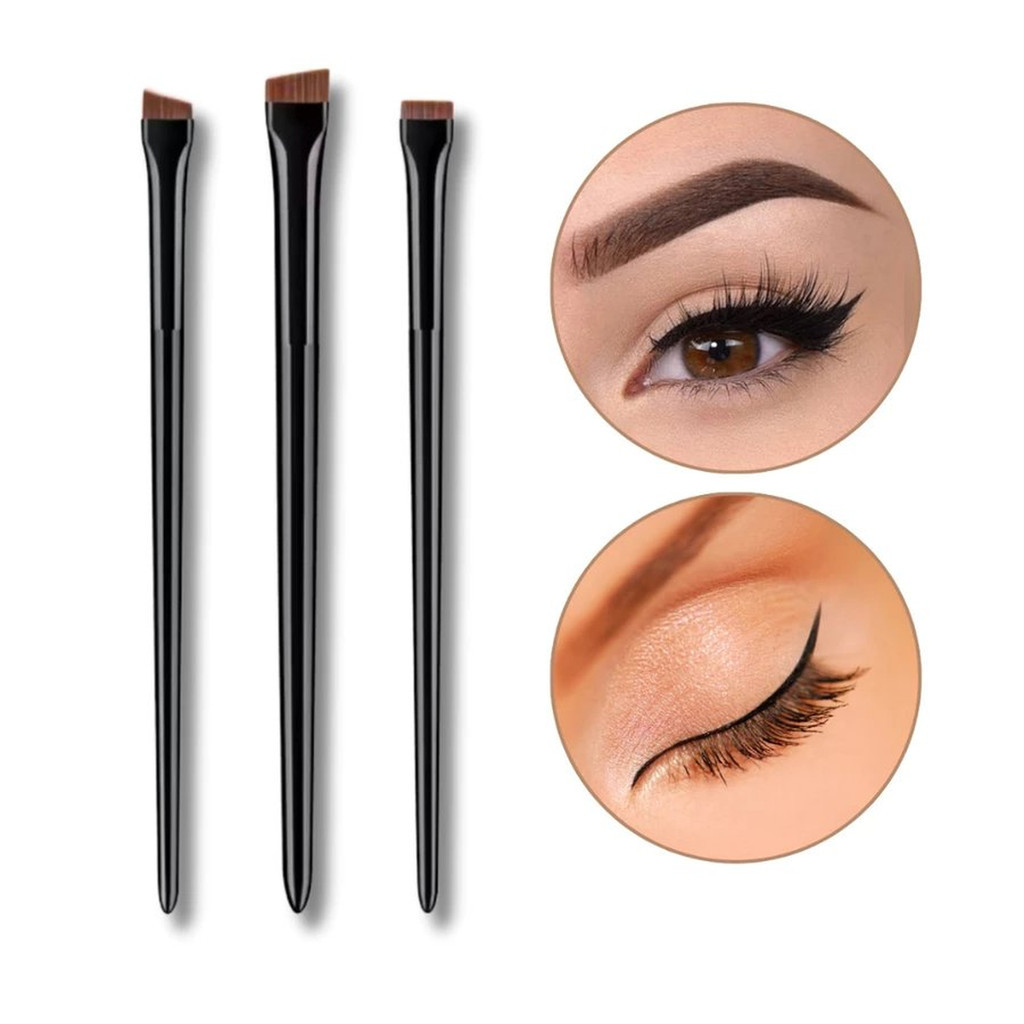 Kit 3 Pincéis Chanfrado Profissional Delineador Sobrancelha Henna Maquiagem Traço Fino Cerdas Macias