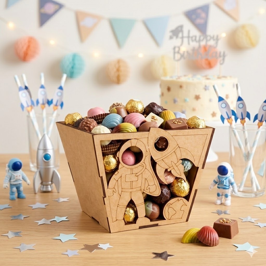 Cachepot Personalizado Astronauta em MDF – Decoração e Lembrancinha para Festa Espacial