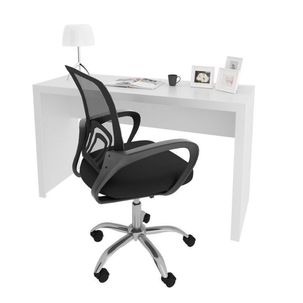 Conjunto 2 Peças com Escrivaninha 127cm com Cadeira de Escritório Diretor Tela Mesh Branco Branco/Preto