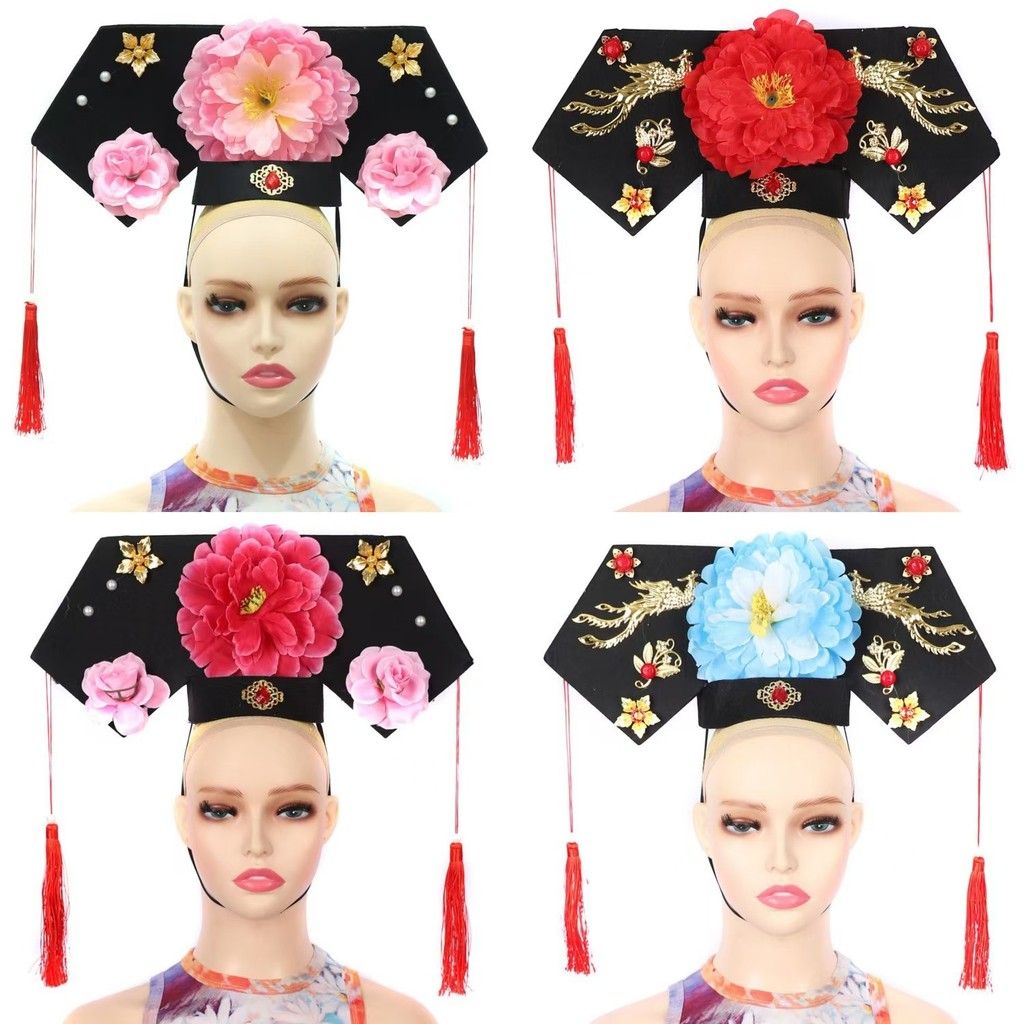 Grade cocar dinastia Qing rainha cocar palácio feminino concubina bandana adulto mostrar chapéu de Halloween ainda pérol