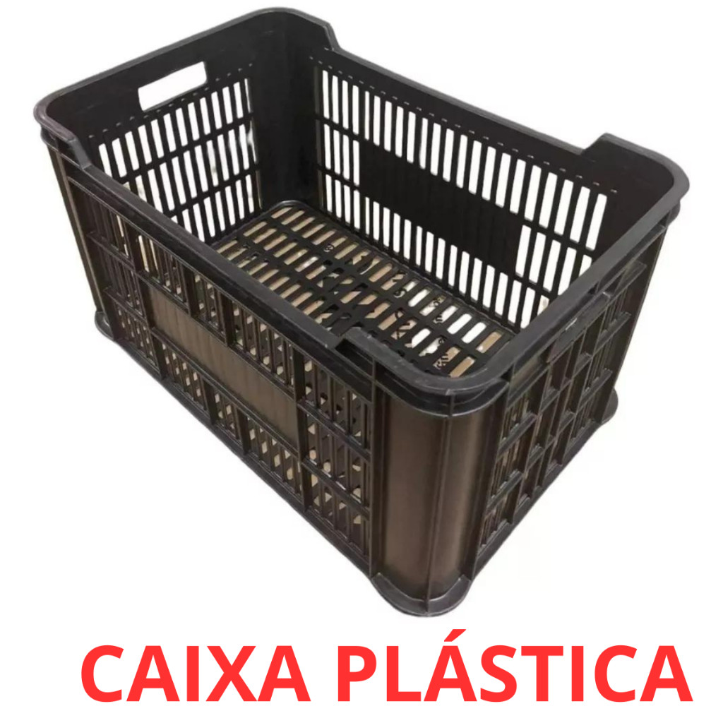 Caixa Plástica Preta Grande vazada Hortifruti Multiuso Vazada Mercado Feira