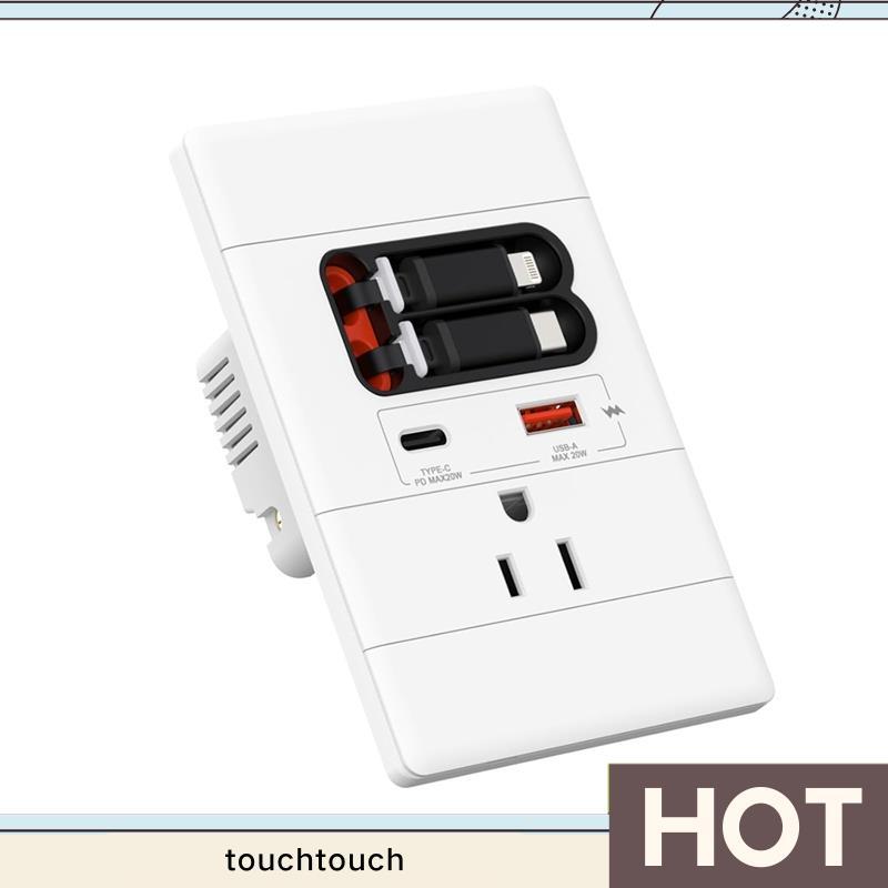 GaN PD20W USB-C E A Cabos Retráteis , Tomada De Parede Resistente Violação 15A 125V touchtouch1 . br