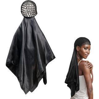 Touca de Cabelo com Lenço, Touca 2 em 1, Redes de Cabelo Reversíveis para Enrolar, Touca Ajustável para Cabelos Longos, 