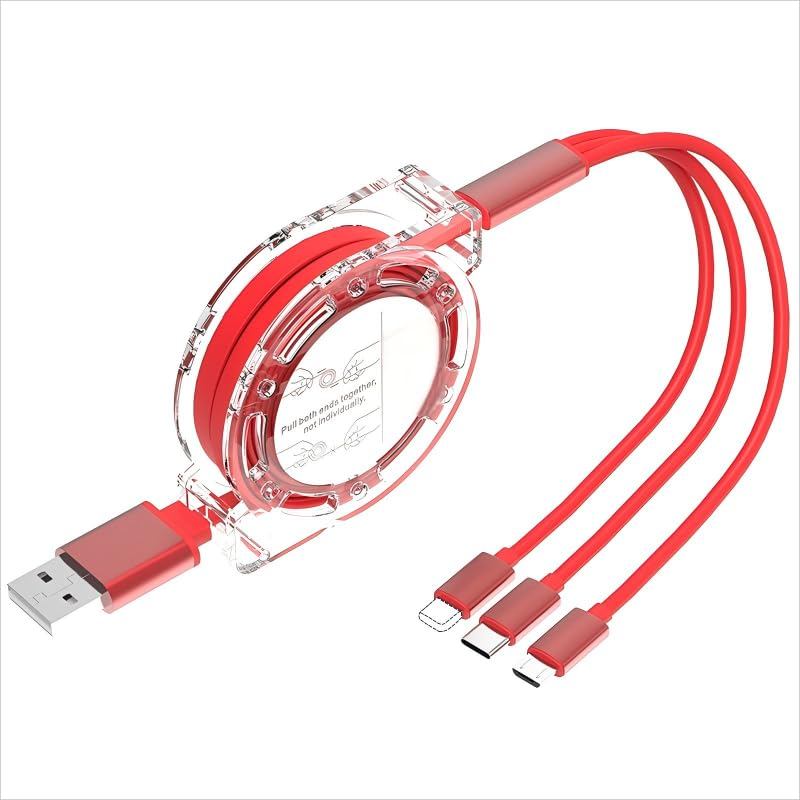 Carregador Rápido 3 em 1 Compatível com USB para Acessórios de Celulares/PS/Tablets (Vermelho)