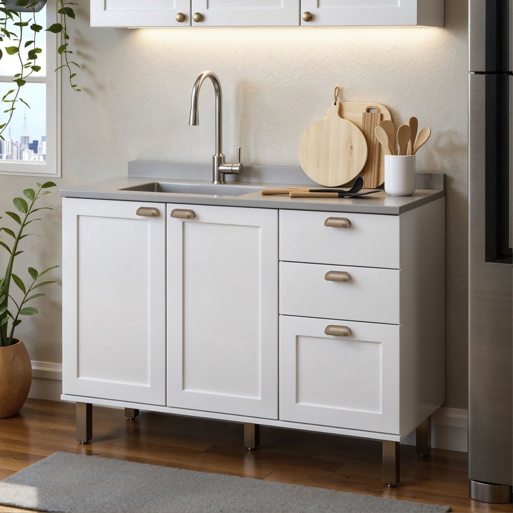 Balcão para Cozinha 2 Portas 3 Gavetas Provençal sem Tampo Iluminata Branco/Fosco Branco Fosco
