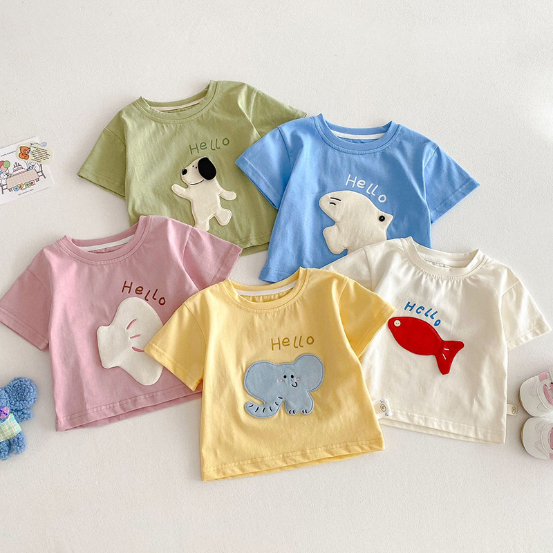 Crianças dos desenhos animados camiseta 2026 novo estilo verão meninos tridimensional elefante de manga curta topo bebê 
