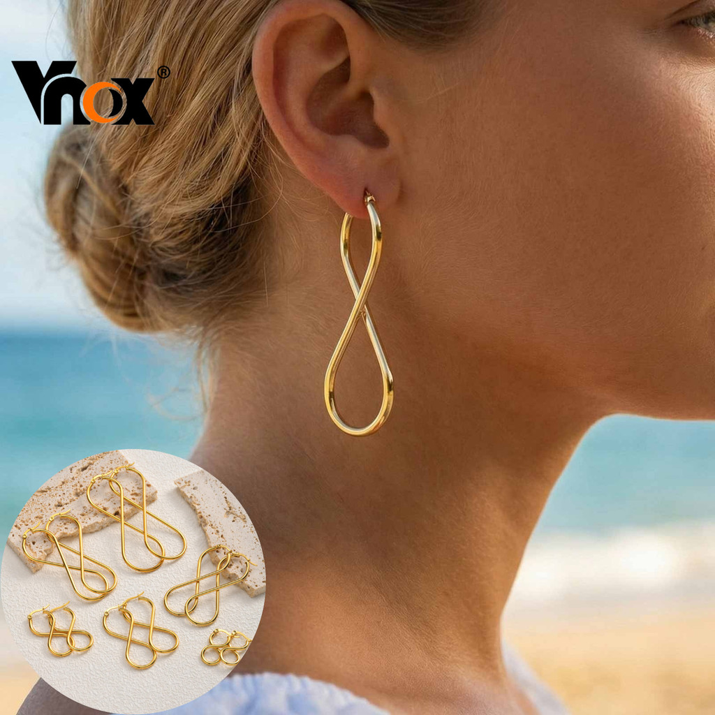 Brincos Infinitos De Aço Inoxidável Banhados A Ouro Vnox Para Mulheres , Hipoalergênico , Resistente Manchas , À Prova D