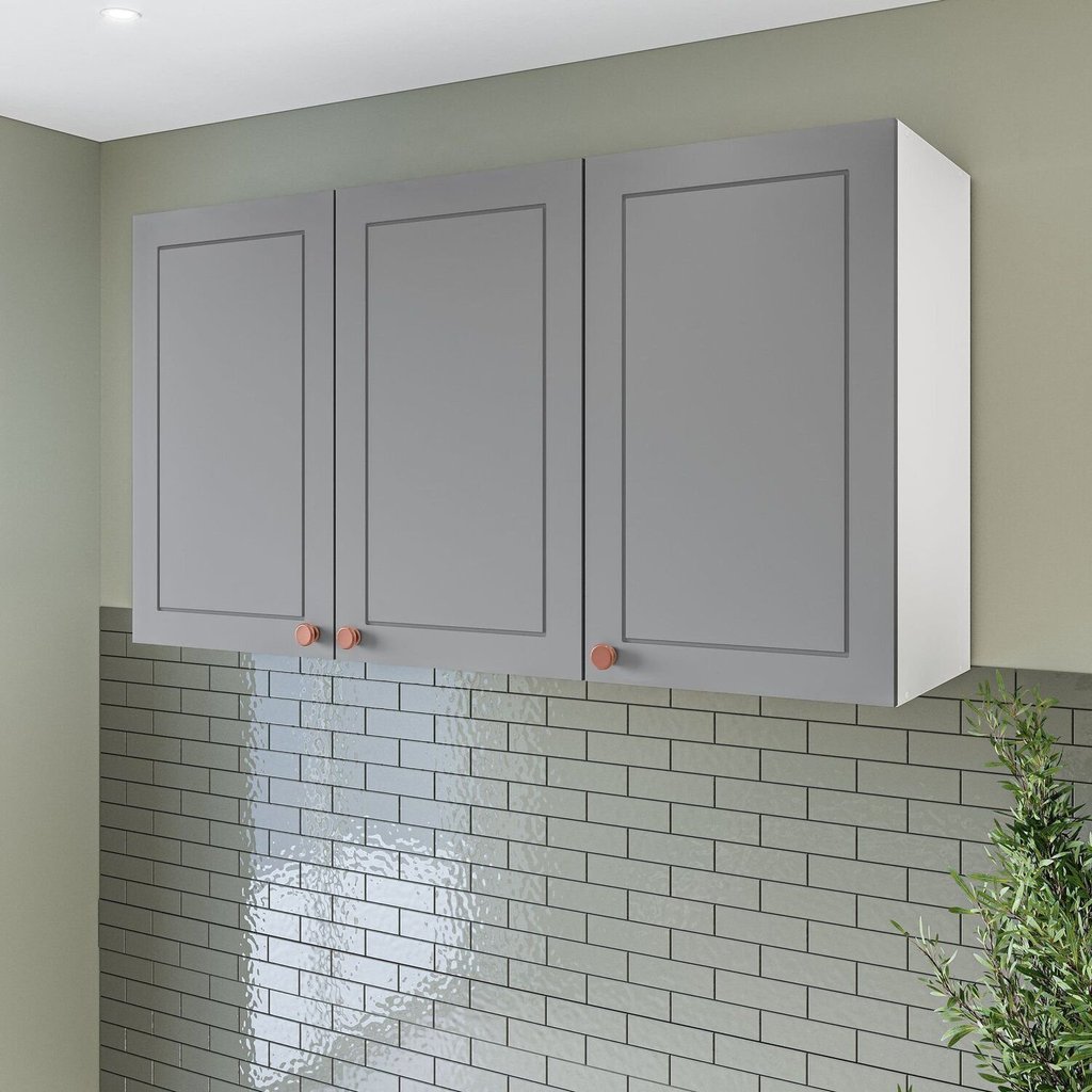 Armário Aéreo 3 Portas 120 cm Pérola Yescasa Cinza/Branco Branco/Cinza