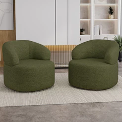 Kit 02 Poltronas Giratória Orgânica Para Sala de Estar Living Helena L02 Linho Verde - Lyam Deco
