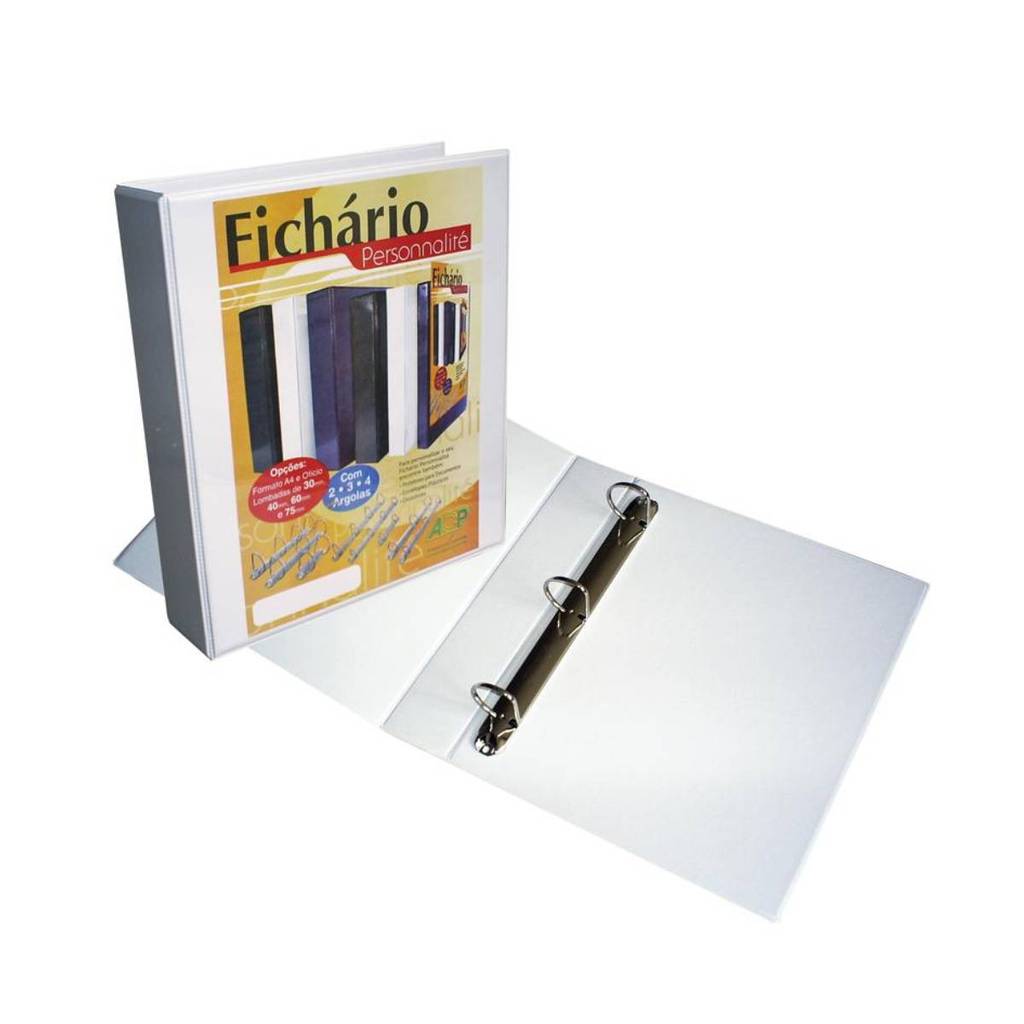 Fichário revestido com cristal A4 branco 40mm 3334BR com 3 argolas ACP