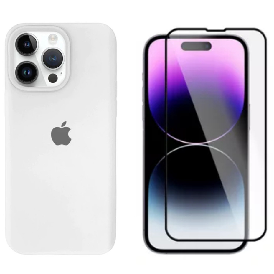 Capa iPhone Preto Branco XR 11 12 13 14 15 16 17 Pro Max Capinha Silicone Aveludada + Película 3D