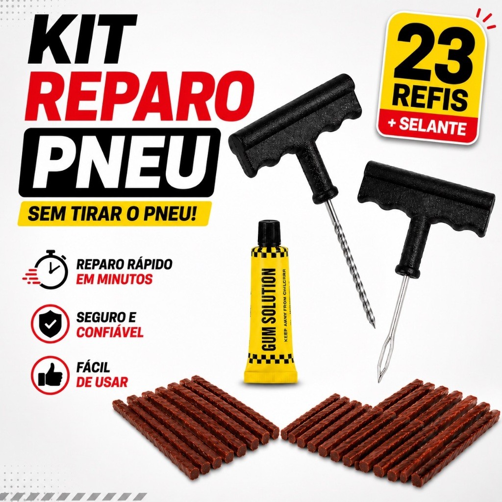 Kit Reparo Pneu De Metal Com Pino para Facilitar Furo Macarrão E Refil Linha Profissional Sem Câmara Para Boracheiro