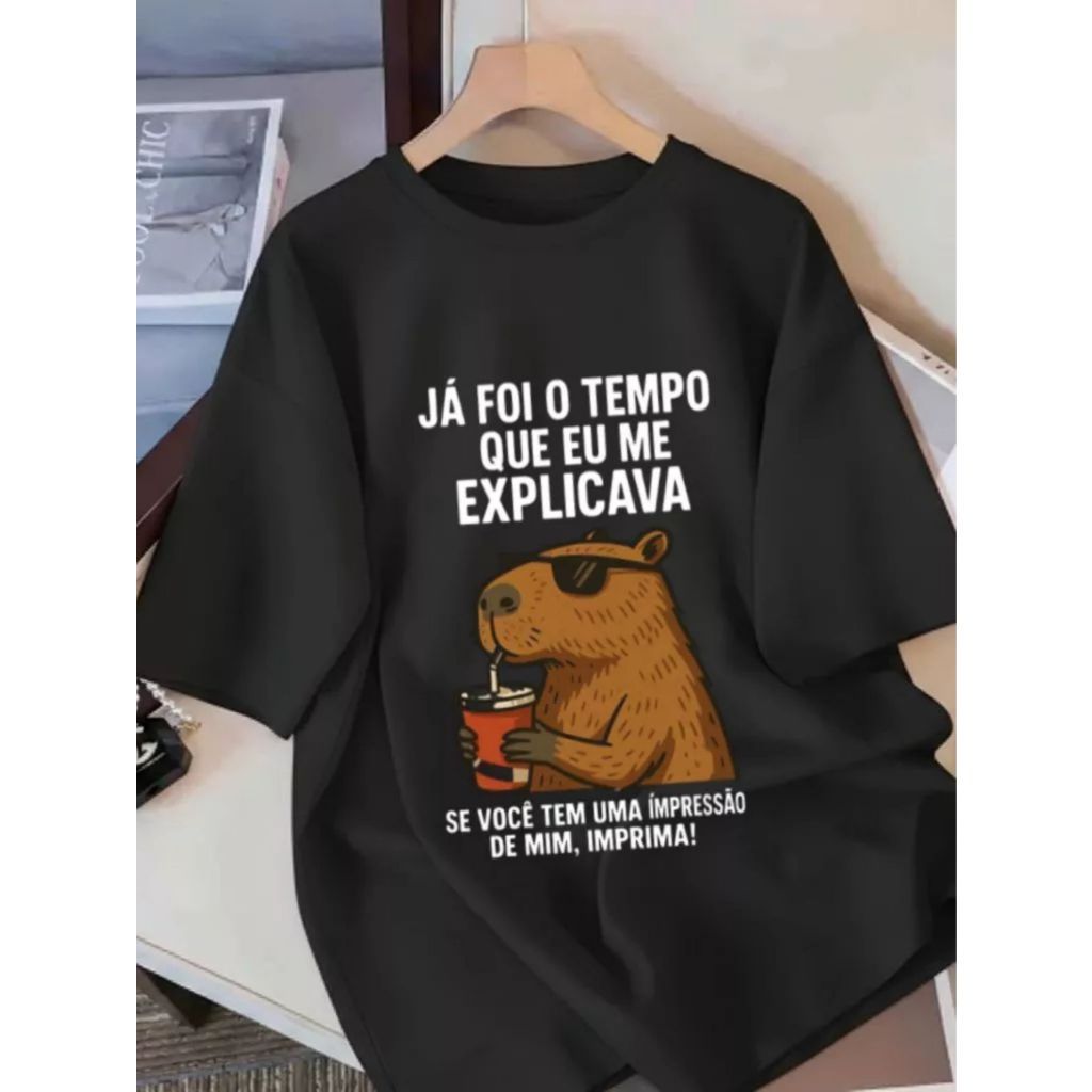 Camiseta Feminina Algodão Estampa Capivara Fofa Meme Casual Manga Curta Confortável Tendencia 2026