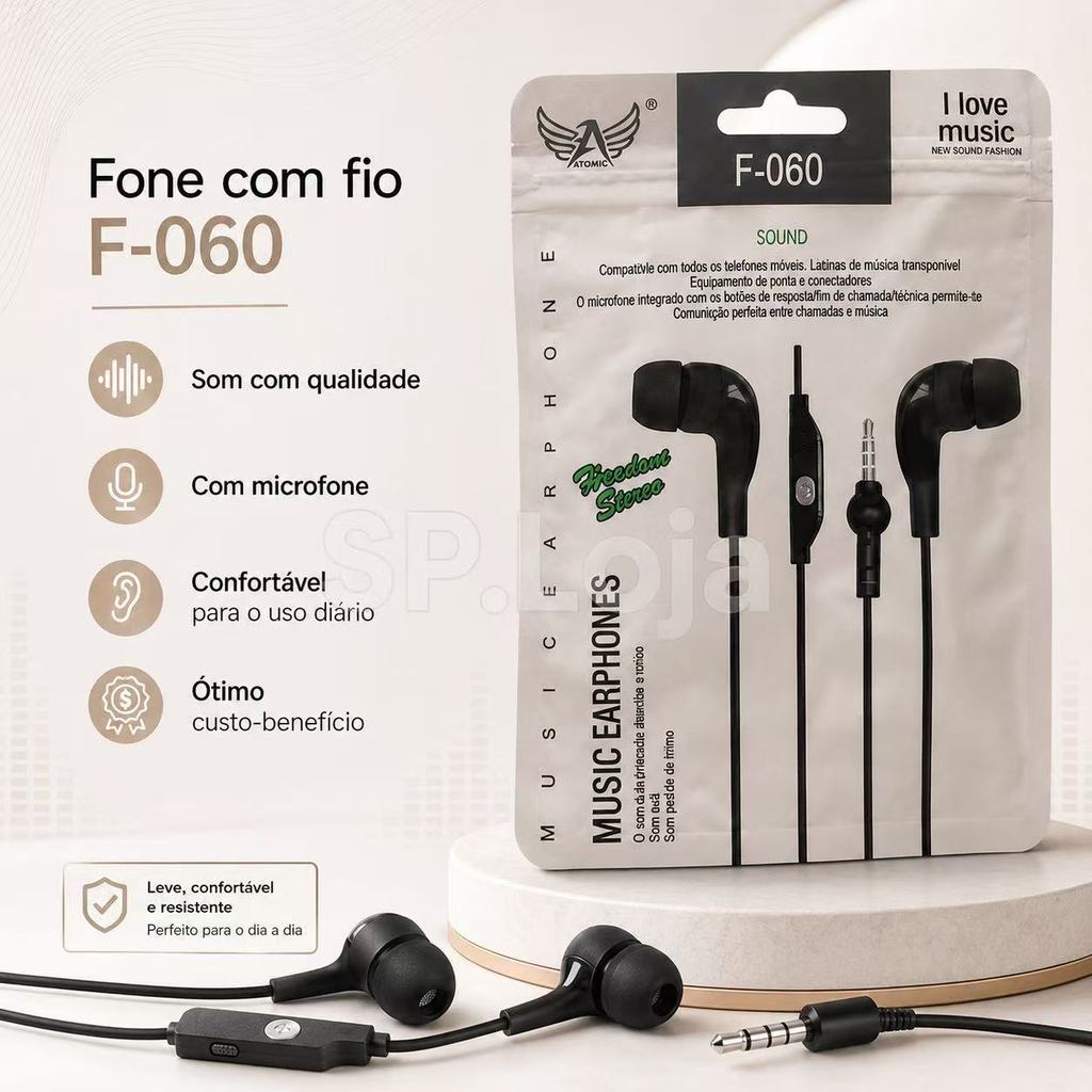 Fones de ouvido modelo F-060
