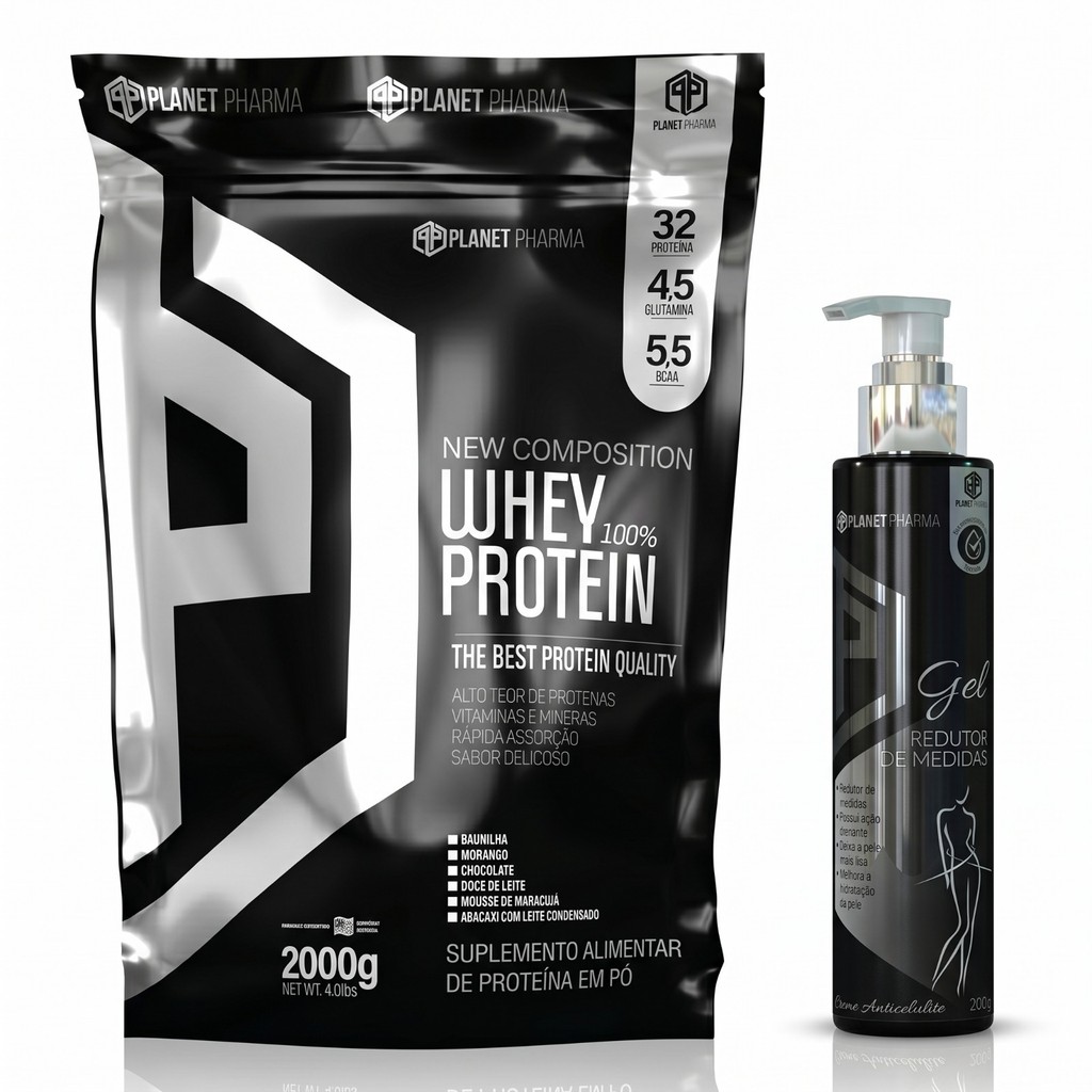 Kit Whey Protein 100% 32g de Proteína 2Kg + Creme Redutor de Medidas Nano Q10